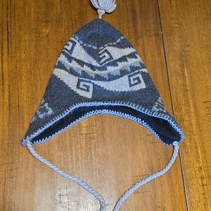 Gray and Blue Knit Earflap Hat